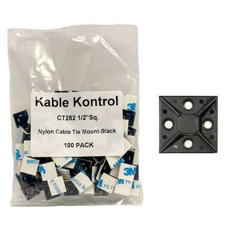 Kable Kontrol Kable Kontrol Adhesive Cable Tie Mounts, 1/2" Sq, UV Black Nylon, PK100 CT282